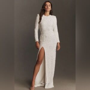 Sophisticated White Sequin Long Sleeve Dress